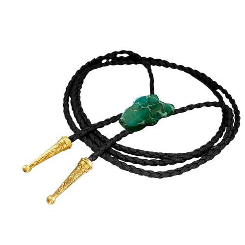 Image of Daisy Del Sol Gemstone Bolo Tie Braided Vegan Faux Leather Natural Stone Gold Handmade Necklace Adjustable Boho Western Jewelry