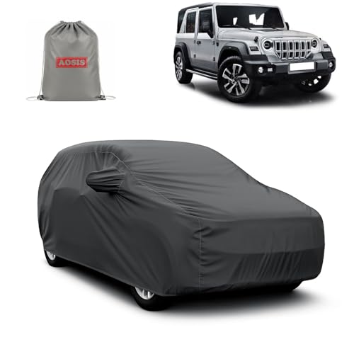Image of AOSIS 'Waterproof' Car Cover Compatible with Mahindra Thar Roxx MX Series /AX Series 300 GSM Uly Coated Thick Fabric 4X4, Adjustable Belt Buckle, Elastic Grip