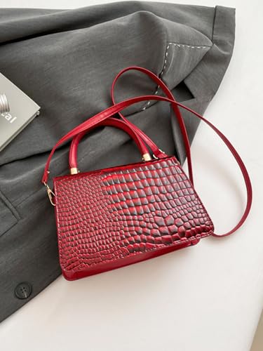Women's Crocodile Print Top Handle Crossbody Flap Bags Elegant PU Leather Square Shoulder Handbags2