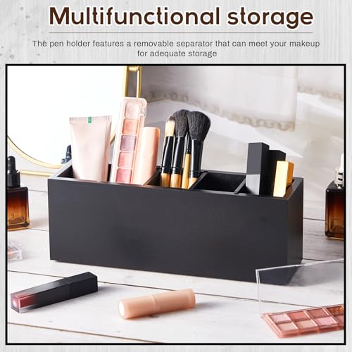Image of Jetec Wooden Pencil Pen Holder for Desk 5 Compartments Cosmetic Makeup Brush Stationery Office Desktop Organizers for Countertop Adjustable Silverware Caddy for Party, Art Supplies,Home decor(Black)