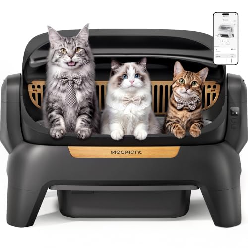 Meowant Extra Large Automatic Litter Box, Infrared Scanning and Anti-Pinch | Self Cleaning Cat Litter Box for Multiple Cats, Open Top Design with APP Control,12L Waste Bin, Odor Free, XXXL Space Black