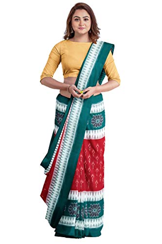 Image of Odisha Sambalpuri Handloom Ikat Women's Cotton Saree, Odisha Handloom Handmade Pure Cotton Khandua Saree, Ikkat Orissa Traditional Handloom Saree Without Blouse