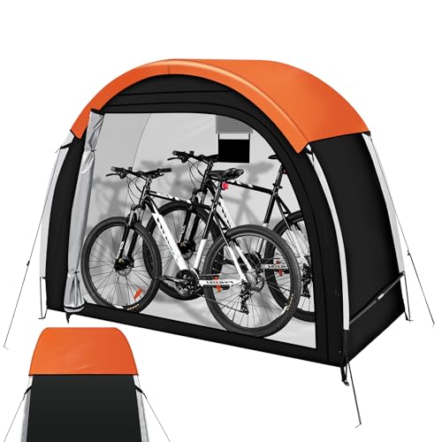 Dikutar Bike Storage Tent with Rain Cover & Mesh Window, PU5000 Waterproof Bike Shed for 2-3 Bikes, Portable Outdoor Storage Shelter for Bicycle, Motorcycle, Lawn Mower, Garden Tools (6.6x2.6x5.6FT)