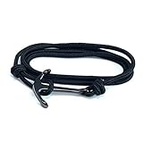 Anchor Bracelet [Men] Paracord Rope (Adjustable) & Stainless Steel Mens Bracelets with Anchor Clasp - Black on Black