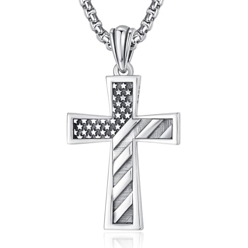 ADMETUS 925 Sterling Silver Cross Pendant Necklace, Protection Jewelry Religious Gifts for Men with 2.5mm 22