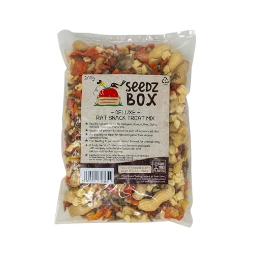 Deluxe Rat Treat Snack Food 200g Natural Rat Treat & Forage Mix with Dried Carrot Banana & Apple Monkey Nuts & Calcium Soldier Worms - Seedzbox