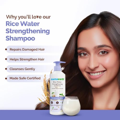 Image of Mamaearth Rice Water Strengthening Shampoo with with Rice Water & Keratin for Damage Repair- 400 ml | Hair Strengthening | Hair Fall Reduction