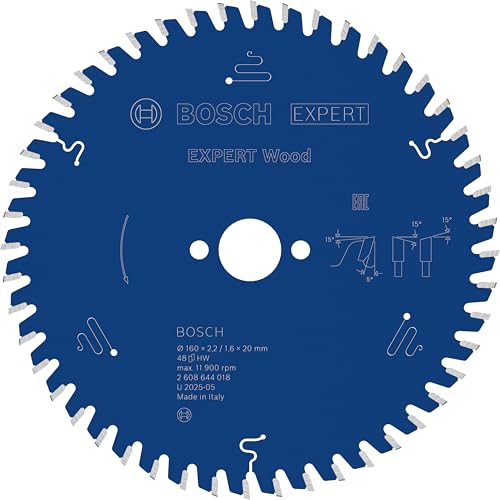 Bosch Professional 1x Kreissägeblatt Expert for Wood (Holz, Sägeblatt Ø 160 x 20 x 2,2 mm, 48 Zähne, Zubehör Kreissäge)