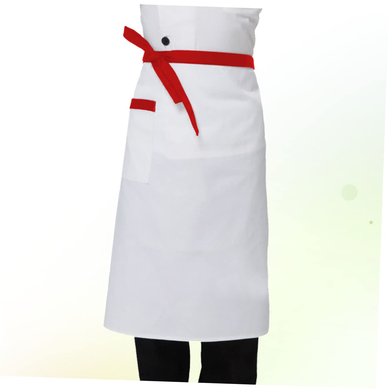 VINTORKY Unisex Short Chef Apron with Pocket White Red Rim Half Kitchen Apron for Waiters and Waitresses for Restaurants Cafes and Catering Events