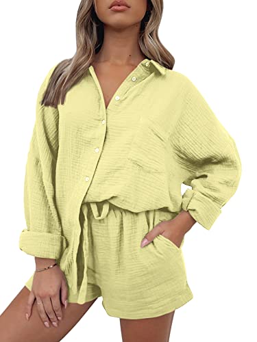 Image of AUTOMET 2 Piece Sets For Women Lounge Wear Matching Two Piece Outfit | Oversized Shirts And Shorts,Summer Outfits 2026,Vacation Beach Outfits,Travel Outfits,Maternity sets