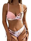 GORGLITTER Women's Floral Print Wrap Push up Bikini Set Swimsuit High Cut Tie Knot 2 Piece Bathing Suits Swimwear Summer Pink S