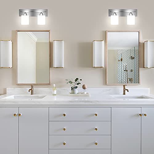 Bathroom Vanity Light Fixture, 2-Light Modern Bathroom Lights With Glass Shade, Brushed Nickel Bath Lighting Fixtures Over Mirror, Hollywood Style Interior Wall Sconce For Makeup Dressing Table #TOP4