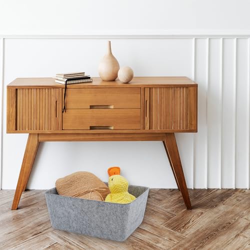 Image of Welaxy Felt Storage Bin, Wide Deep Drawer Organizer Caddy for Makeup, Jewelry, Stationery, Closet & Bathroom, Minimalist Box (Gray Bin, M)