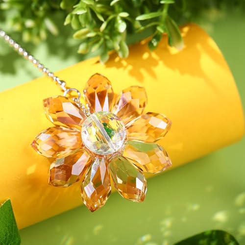 Image of Threehoney 4 Pieces Ceiling Fan Pull Chain Extender Light Pull Light Chain Extender Pack for Ceiling Fans Extension Pack Crystal Glass Flower Pendants with 22.8 Inch(Gold)
