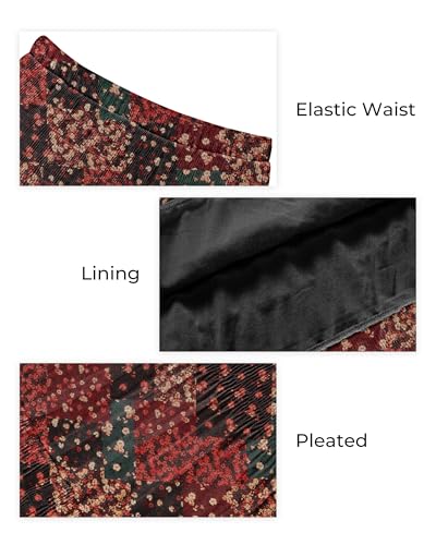 CYiNu Women's Chiffon Elastic High Waist Tiered Pleated Floral Printed A-Line Boho Long Maxi Skirts3