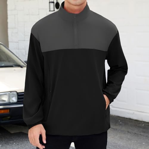 Image of EDITCOZY Men's Lightweight Quarter Zip Pullover Casual Windbreaker for Running Golf Jackets with 3 Pockets