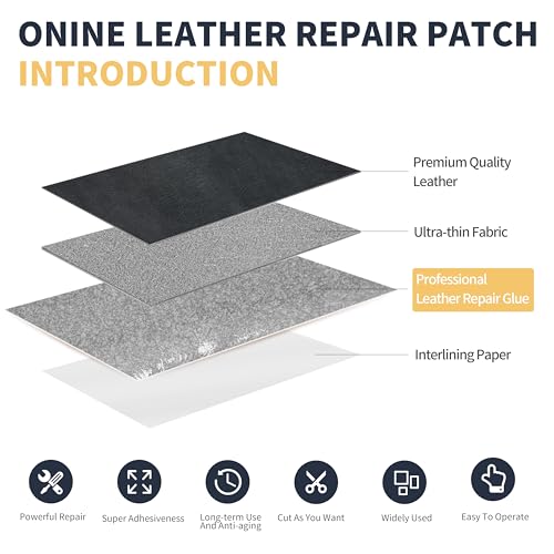 Image of ONine Leather Repair Patch, 3 x 60 inches, for Furniture, Vinyl, Couch, Sofas, Car Seats, Office Chairs (Dark Grey)