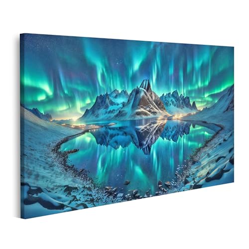 islandburner Bild auf Leinwand Polarlichter über Nachtlandschaft atemberaubend Aurora Borealis Bilder Wandbilder Poster