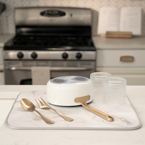 Image of S&T INC. Dish Drying Mat, 16 inch x 18 inch, Absorbent Microfiber Kitchen Counter Mat, Dish Drying Pad for Dishes, Utensils, Pots and Pans, Large, Grey Stone
