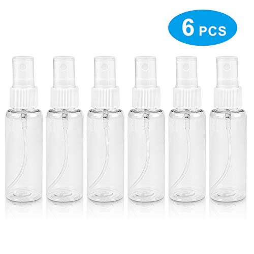Flaconi spray da 50 ml di nebulizzazione fine, atomizzatore da viaggio trasparente in plastica vuota, spruzzatore nebuloso superfino inodore non tossico a perfetta tenuta (6-PACCHETTO)