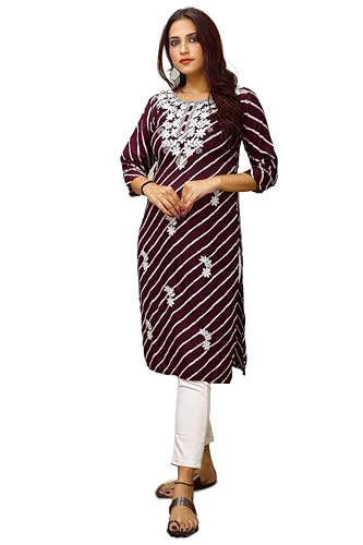 Haut Kurta brodé longueur genou en coton léger pour masquer les rondeurs