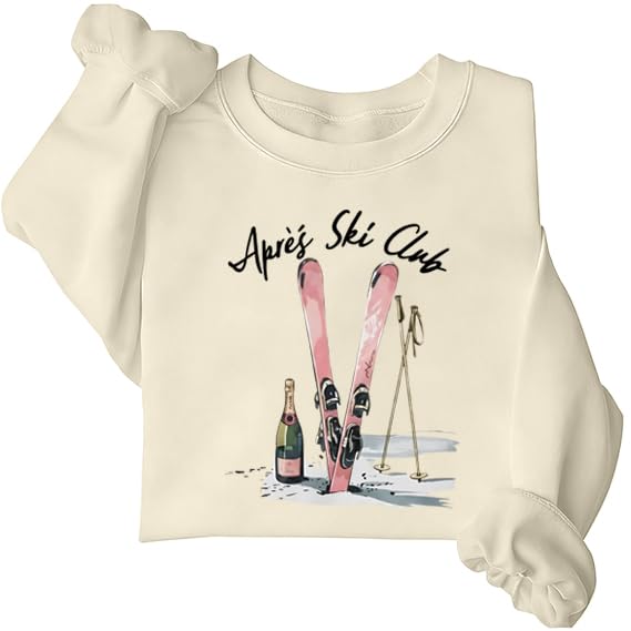 CFQGY Apres Ski Sweater Women Apres Ski Club Sweatshirt Skiing Lover Shirt Long Sleeves Khaki