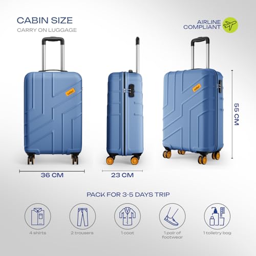 Image of Safari Cabin Stratos 8 Wheels 55cm Size Trolley Bag, Hard Case Polycarbonate, 360º Wheeling Carry-on Luggage for Men & Women, Travel Bag, Suitcase for Travel, Trolley Bags for Travel, Steel Blue