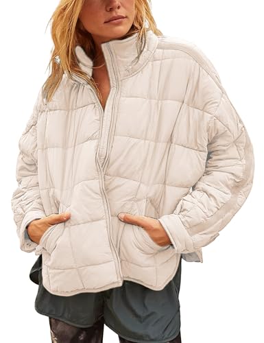 Xiaoxuemeng Womens Quilted Puffer Jacket Zip Up Lightweight Padded Coat Outwear(Khaki-Small-New)