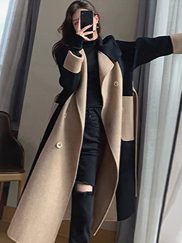 Amazon.co.jp: 女性用カシミヤコート秋冬カシミヤスーツカラーダブル