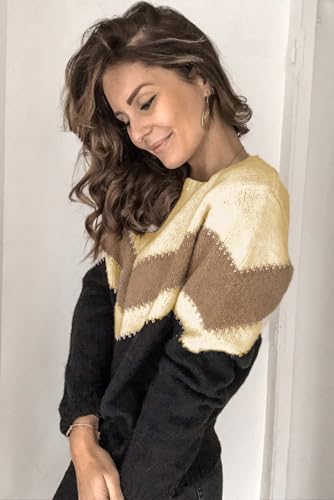 Image of ANCAPELION Women's Christmas Sweater Pullover Vintage Color Block Chunky Knit Sweater Tops