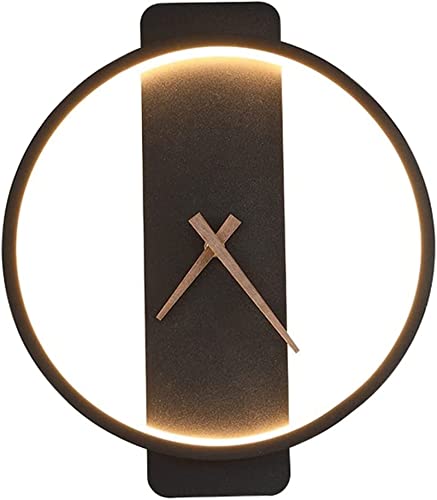 Lumière murale LED design horloge moderne 22W en métal noir pour chambre