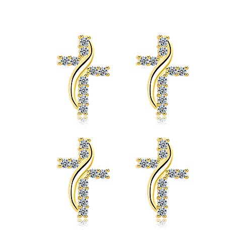 Hopeu5 Gold Plated Woman Studs Pendientes cruzados Zirconia cúbica brillante Cuelga una pequeña y fina joyería fina para mujeres (2 pares)