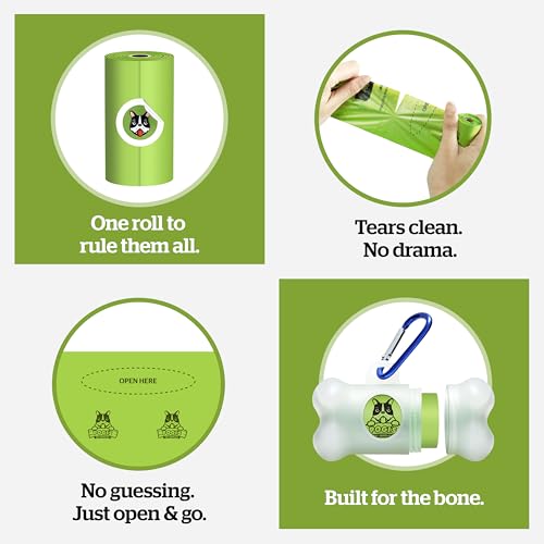 Pogi Kotbeutelspender – groß, parfümiert und auslaufsicher – weiß, 1 Rolle (15 Tüten)