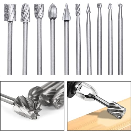 Set de 10 fresas de carburo de tungsteno 1/8 pulg. doble corte miniatura 6