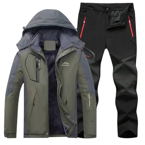 Générique Combinaison de Pluie de Moto pour Homme 2 Pièces Veste Et Pantalon Thermiques Épais Doublés de Polaire Et Coupe-Vent Imperméable Veste Et Pantalon Vêtements de Pluie Vêtements de Pêche