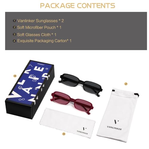 Image of VANLINKER Retro Rectangle Polarized Sunglasses for Women Men Small 90s Style Vintage Trendy Narrow Rectangular Frame VL9813