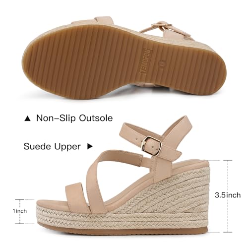 Image of TEMOFON Wedge Sandals for Women Platform: Espadrille Ankle Strap Buckle Wedge - Comfortable Dressy Summer Womens Sandals
