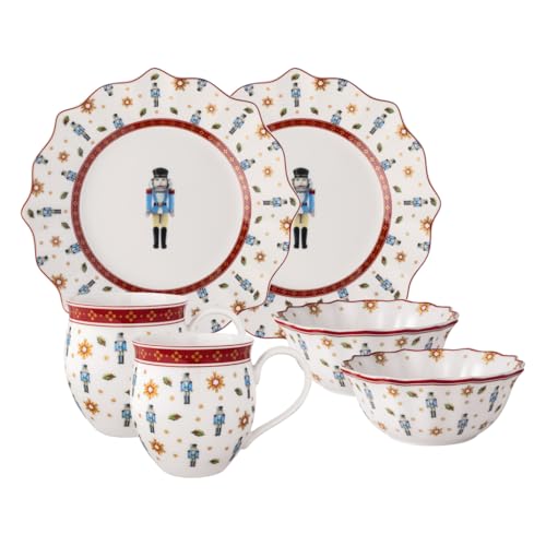 Villeroy & Boch - Toys Delight Breakfast Set for 2 Nutcracker 6 Pieces Multicoloured Christmas Crockery Set with Breakfast Plates Cups and Bowls Christmas Dishes Premium Porcelain