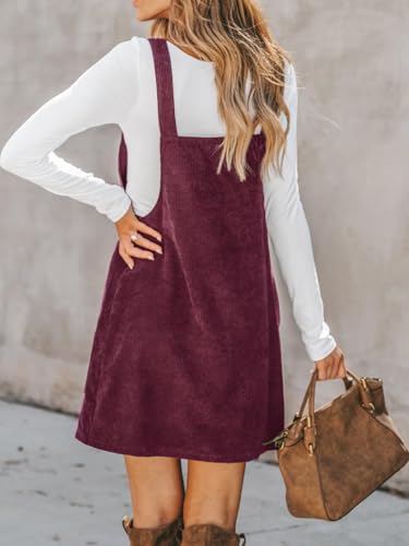 Image of CUPSHE Women Corduroy Fall Dresses Front Bib Pocket Square Neck Wide Strap Casual Overall Mini Dress