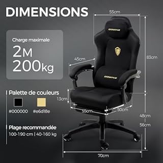 Dowinx Chaise Gaming Ergonomique avec Coussin Lombaire Massant Réglable, Fauteuil Gamer en Velours, Assise Épaissie, Repose-Pieds Rétractable, Accoudoirs Réglables, Dossier Inclinable 160°, Noir