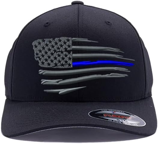 Tactical Thin Lines- red/Blue/Green/Yellow/White/Silver/Orange Line Waving American Flag, Custom Embroidered Flex Fitted Cap - Image 2