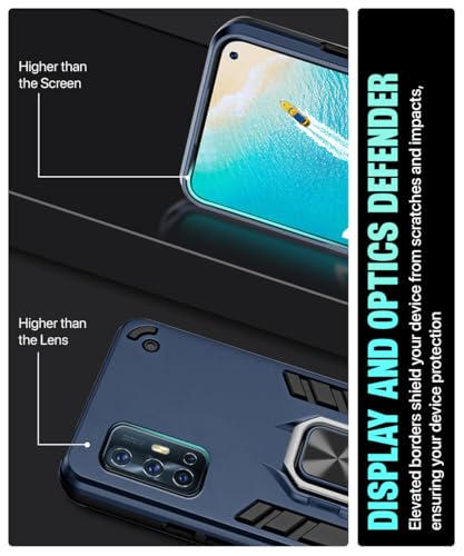 Image of WOW IMAGINE Shock Proof Back Case Mobile Cover for Vivo V17 (Armor | Hybrid PC + TPU | Full Protection with Ring Holder Kickstand | Carbon Blue)