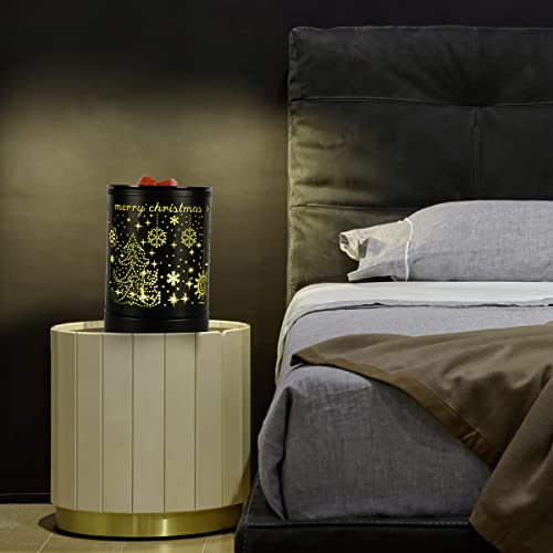 Enaroma Fragrance Wax Melts Warmer with 7 Colors LED Changing Light Classic Black Forest Design Scent Oil Candle Warmer for Home Black Christmas