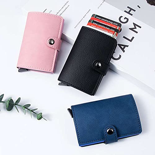 Carteira Porta Cartões Automática Antifurto de Alumínio e Couro (Rosa Claro)