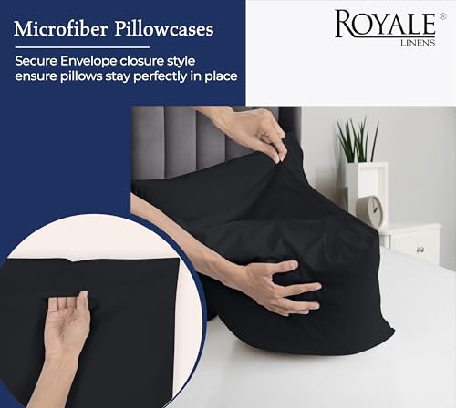 Image of Royale Linens Queen Pillowcase Set of 2 - Bed Pillow Cover - 20 inch x 30 inch - BlackPillowcases - 1800 Brushed Microfiber, Wrinkle & Fade Resistant - Soft & Cozy- Queen Size Pillow Case (Black)