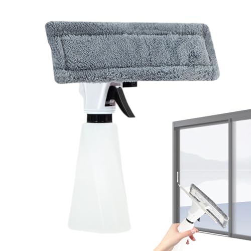 Rasqueta de ventana – Kit de limpieza de ventanas | Escobilla de cristal con botella de spray | Herramienta de raspador de microfibra multiusos para cocina, coche, parabrisas, azulejos, baño, puerta