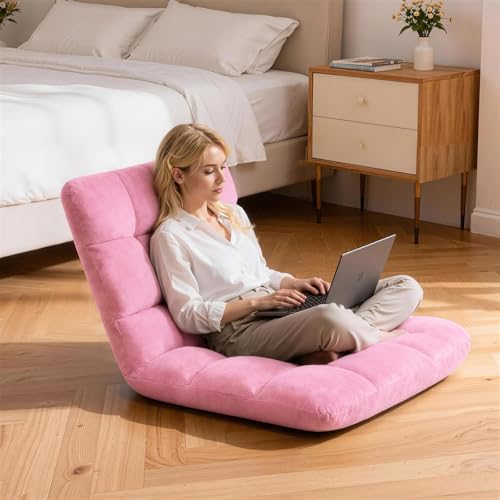 Image of HOPERAN Floor Chair with Back Support, 6-Poistion Adjustable Floor Gaming Chair for Adults, Padded Reclining Floor Chair, Folding Floor Chairs for Meditation, Sleeping, Reading, Gaming, Pink