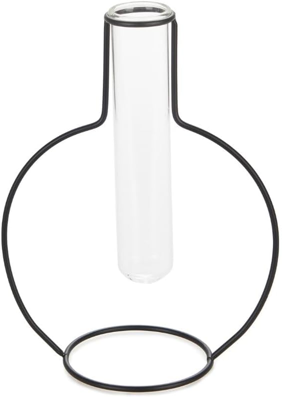 Balvi Round Silhouette Vase Black Colour Decorative Glass and Metal Vase Original T Shape Vase