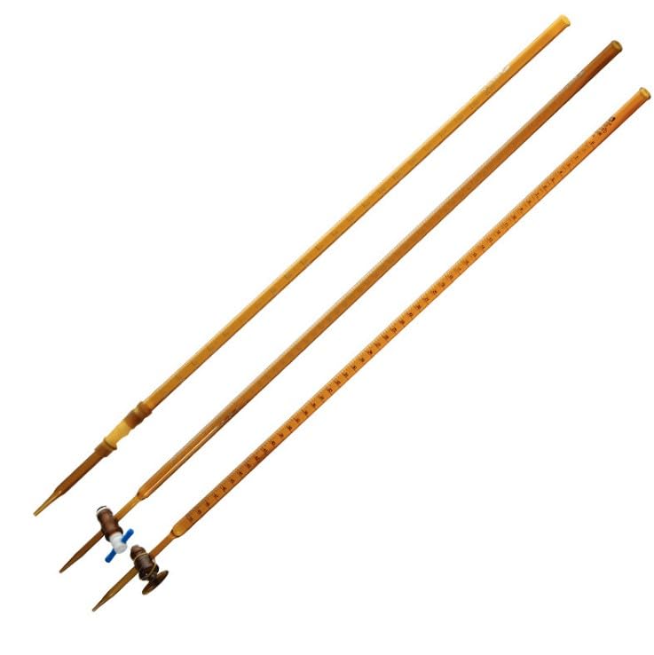 Bürette aus Borosilikatglas Klasse A 10ml 25ml 50ml – Graduierte Labortitration mit PTFE-Hahn, Klar/Bernstein(Brown PTFE 10ml)