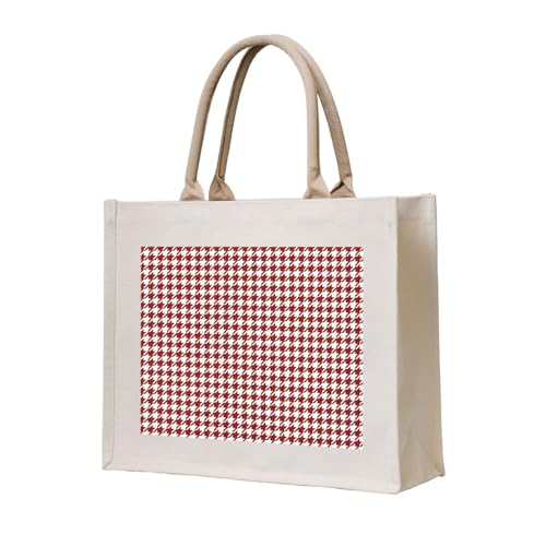 Red Houndstooth Canvas Tote Bag For Women - Washable Reusable Bag With Wide Comfort Handles, Ideal For Camping, Beach & Groceries - Main Image